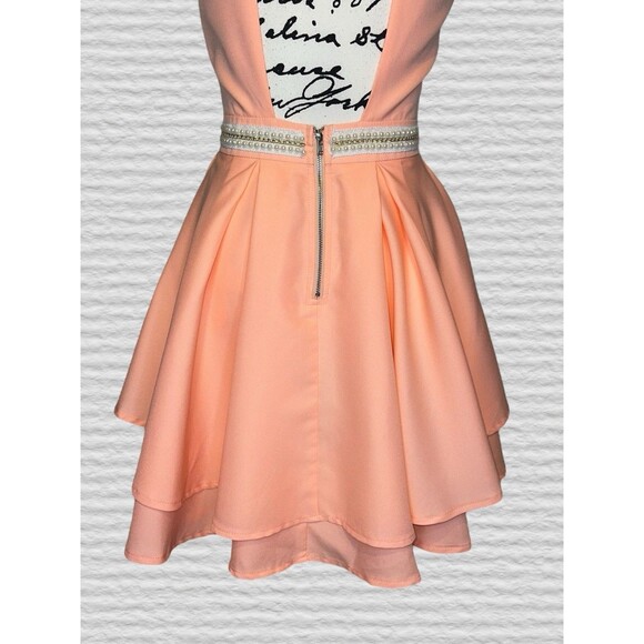 Lulus Peach Backless Skater Dress Womens SM High Neck Pearl Party Prom - Picture 8 of 11